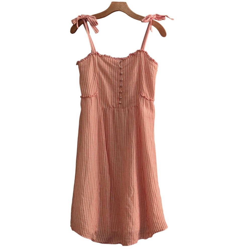 Sézane Juliette Pink Candy Stripe Tie-Strap Midi Dress, 100% Cotton, Sz FR36 US4 - Picture 2 of 14